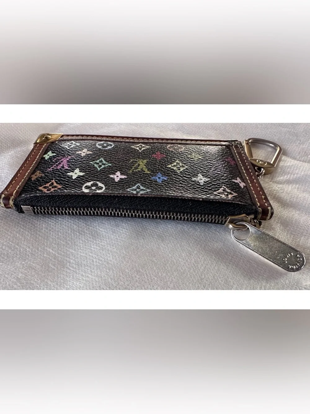 Louis Vuitton Multicolor Monogram Zip Coin Wallet Key Pouch w/ Clip Black
